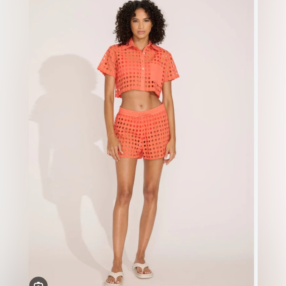 Solid and striped THE CROPPED CABANA SHIRT COREL CRUSH size XS color shirt only